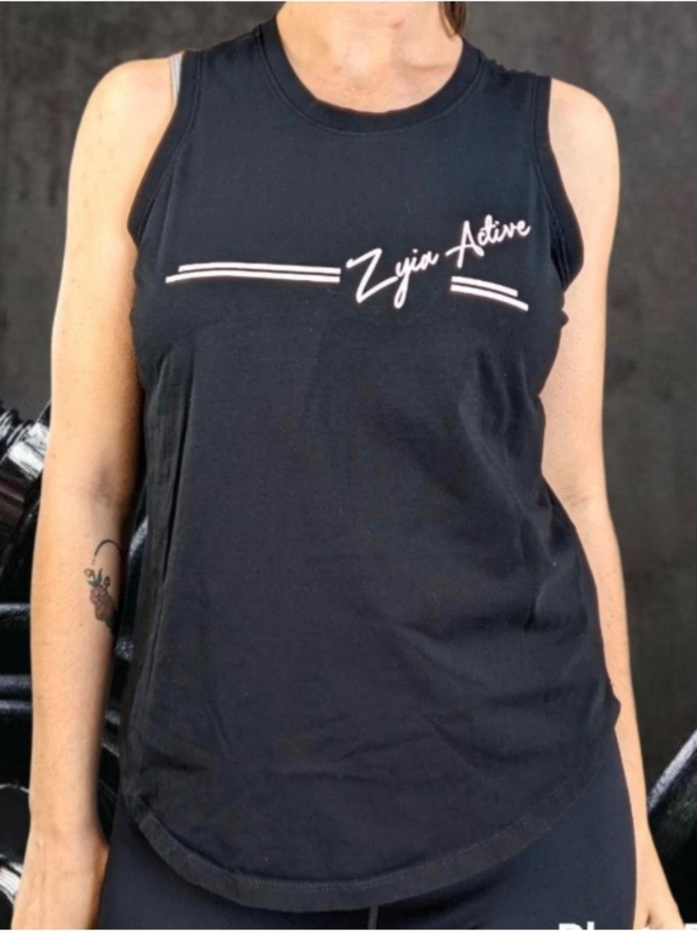 ZYIA Black Sleeveless Tank with White Script Logo